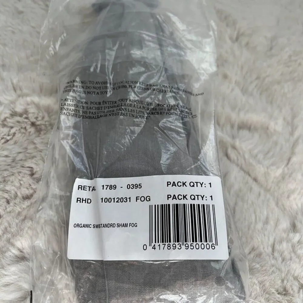 NWT RESTORATION HARDWARE Size Standard Stonewashed Belgian Flax Linen SHAM Fog 1